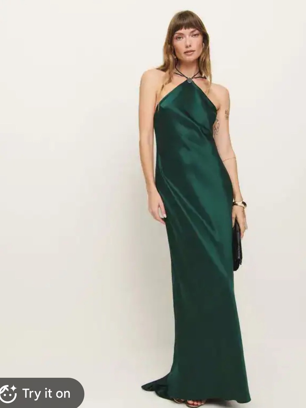 Reformation Zinna Satin Maxi Dress Green
